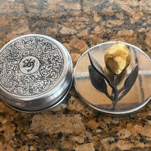 Michael Aram Silver candle topper  with Gold Rose Accent and  silver one